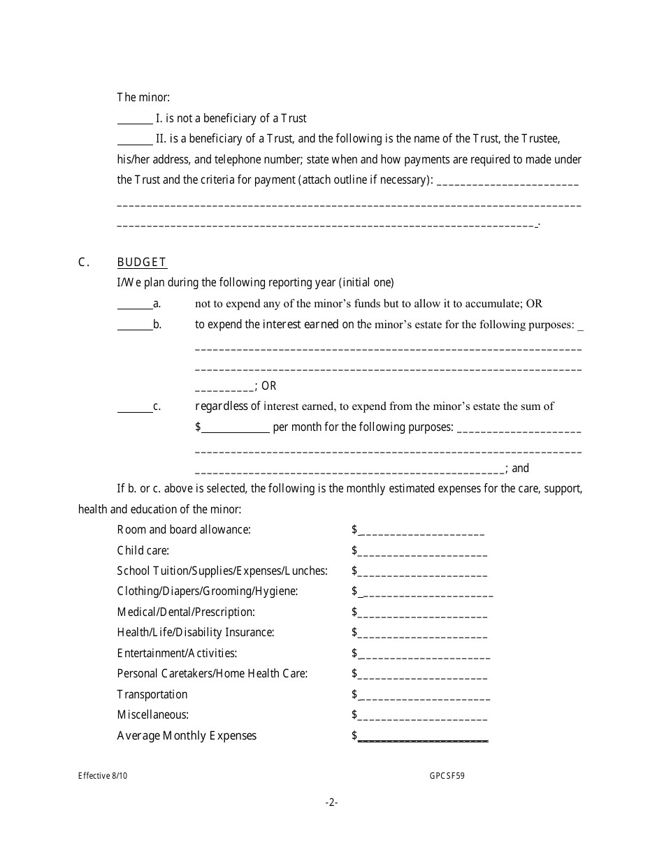 Form GPCSF59 Minor Conservatorship Inventory and Asset Management Plan Short Form - Georgia (United States), Page 2