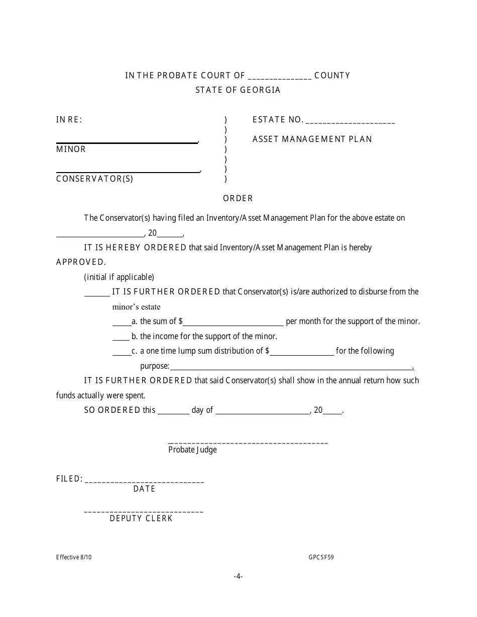 Form GPCSF59 Minor Conservatorship Inventory and Asset Management Plan Short Form - Georgia (United States), Page 4