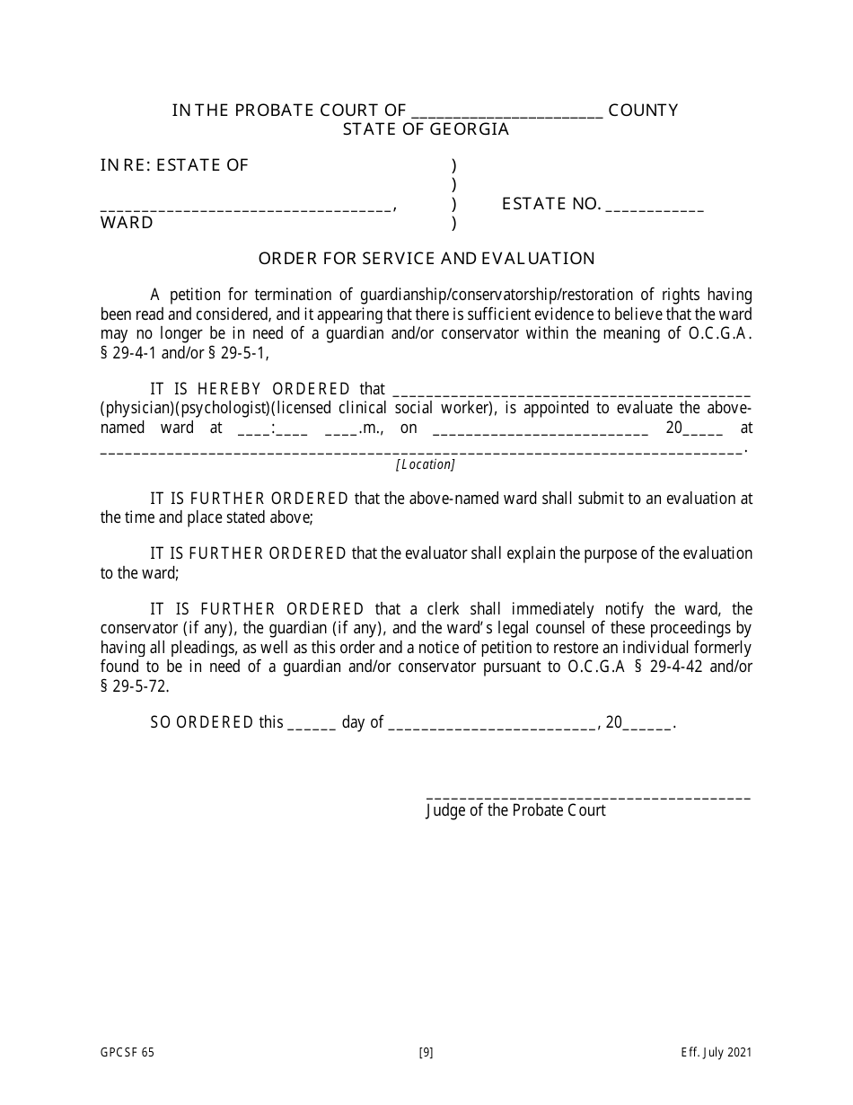 Form GPCSF65 Petition for Termination of Guardianship / Conservatorship and Restoration of Rights - Georgia (United States), Page 10