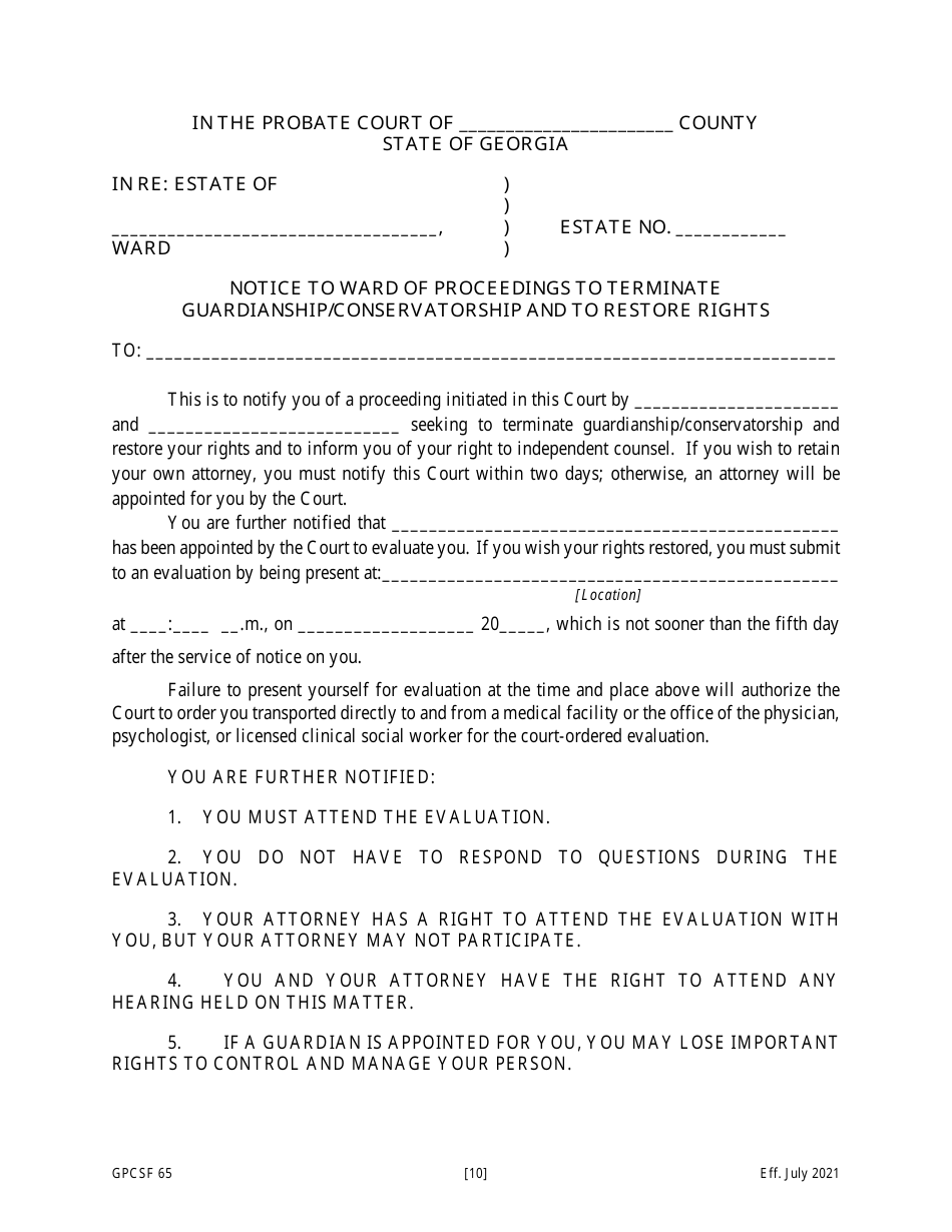 Form GPCSF65 Petition for Termination of Guardianship / Conservatorship and Restoration of Rights - Georgia (United States), Page 11