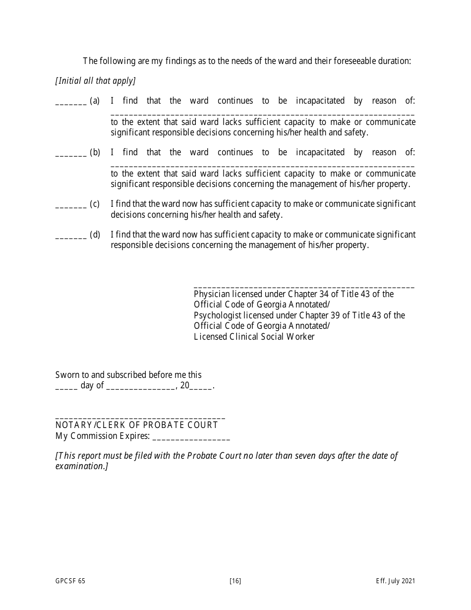 Form GPCSF65 Petition for Termination of Guardianship / Conservatorship and Restoration of Rights - Georgia (United States), Page 17
