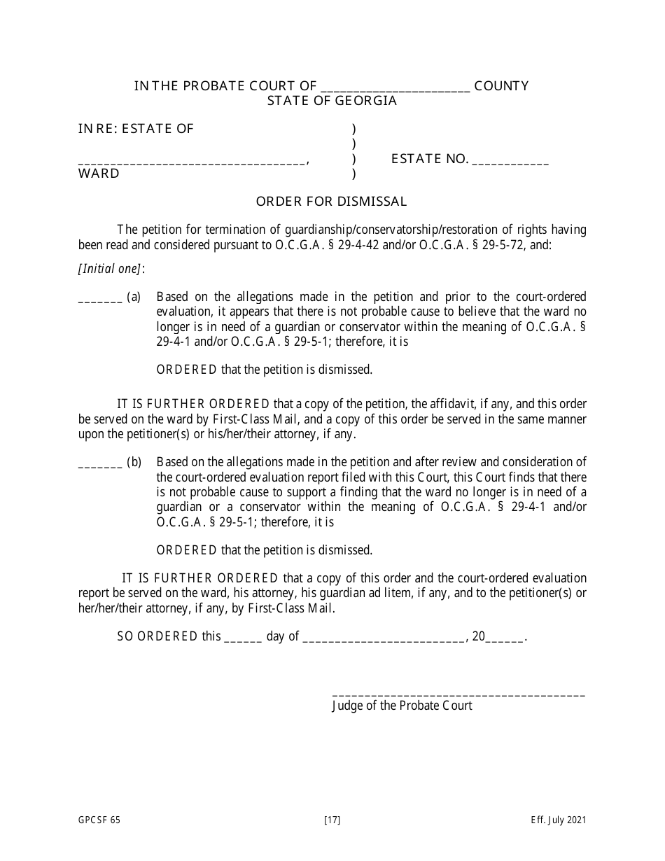 Form GPCSF65 Petition for Termination of Guardianship / Conservatorship and Restoration of Rights - Georgia (United States), Page 18
