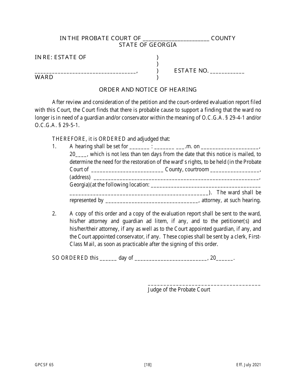 Form GPCSF65 Petition for Termination of Guardianship / Conservatorship and Restoration of Rights - Georgia (United States), Page 19