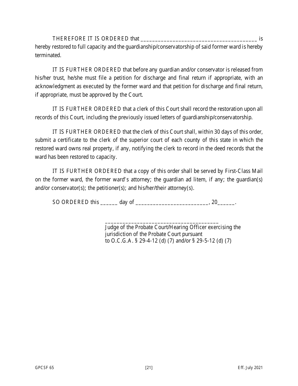 Form GPCSF65 Petition for Termination of Guardianship / Conservatorship and Restoration of Rights - Georgia (United States), Page 22