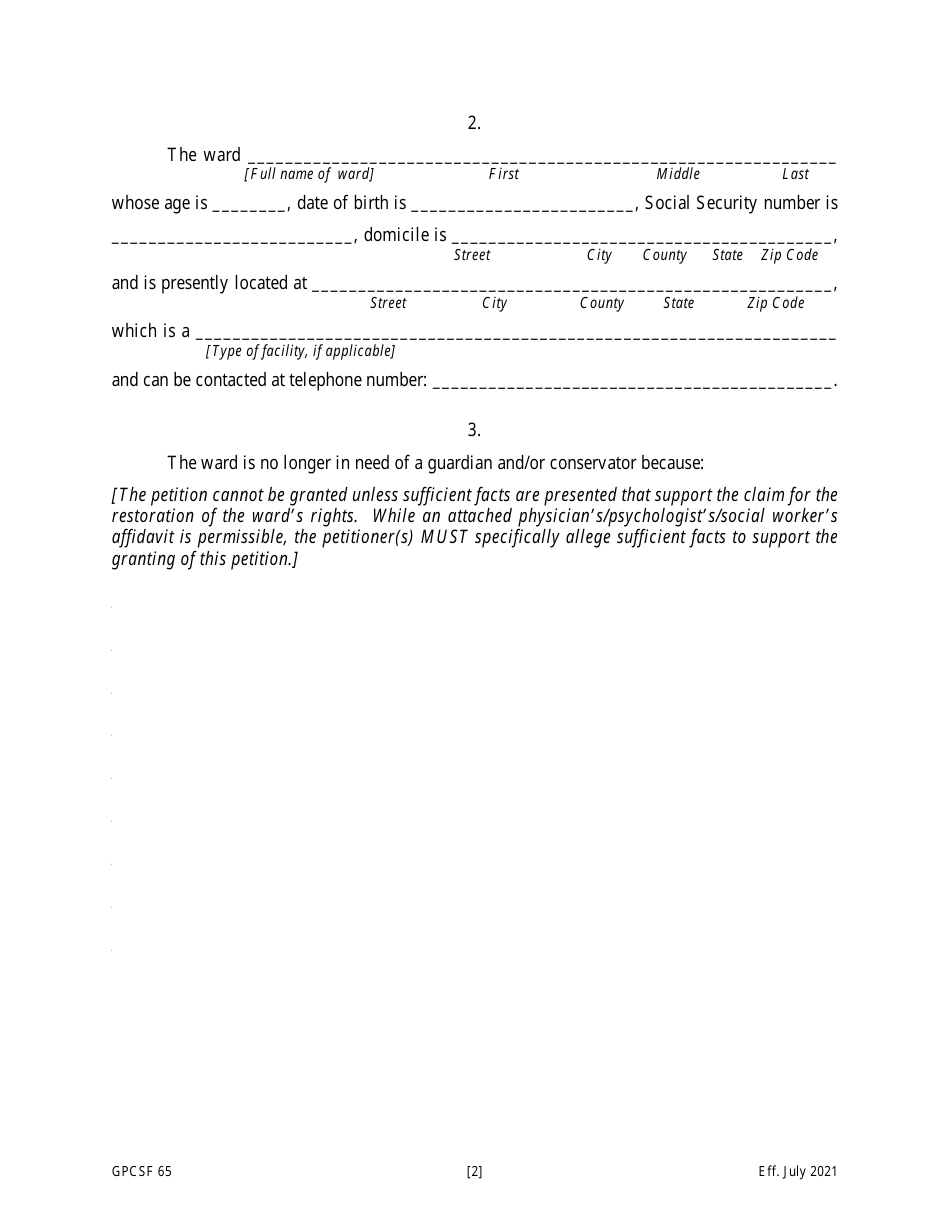 Form GPCSF65 Petition for Termination of Guardianship / Conservatorship and Restoration of Rights - Georgia (United States), Page 3