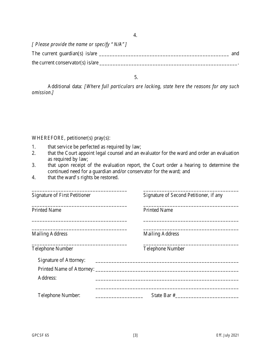 Form GPCSF65 Petition for Termination of Guardianship / Conservatorship and Restoration of Rights - Georgia (United States), Page 4