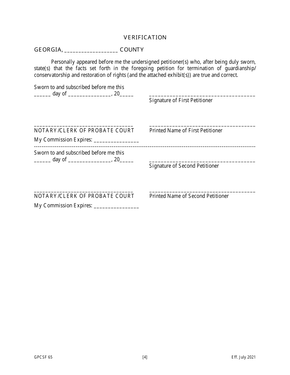 Form GPCSF65 Petition for Termination of Guardianship / Conservatorship and Restoration of Rights - Georgia (United States), Page 5