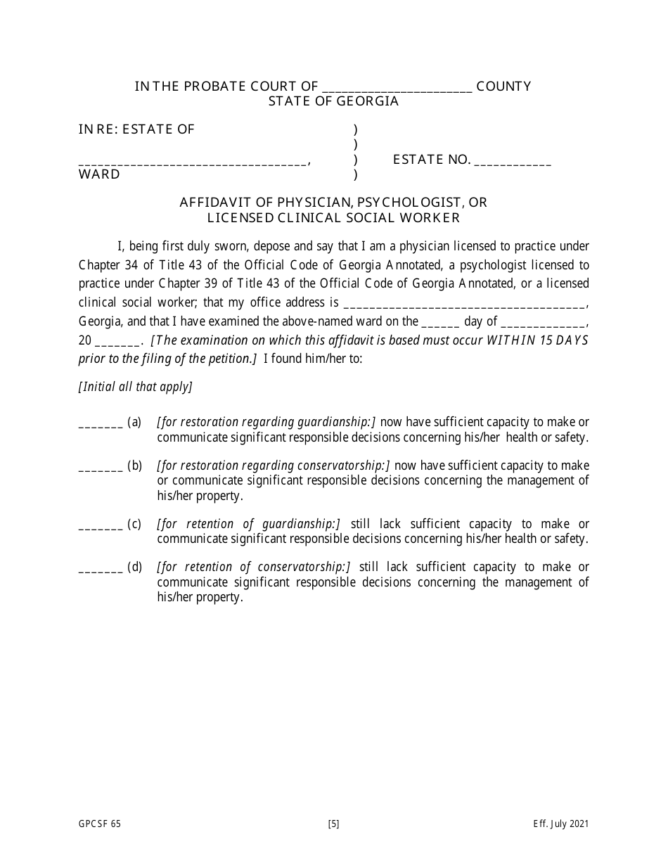 Form GPCSF65 Petition for Termination of Guardianship / Conservatorship and Restoration of Rights - Georgia (United States), Page 6
