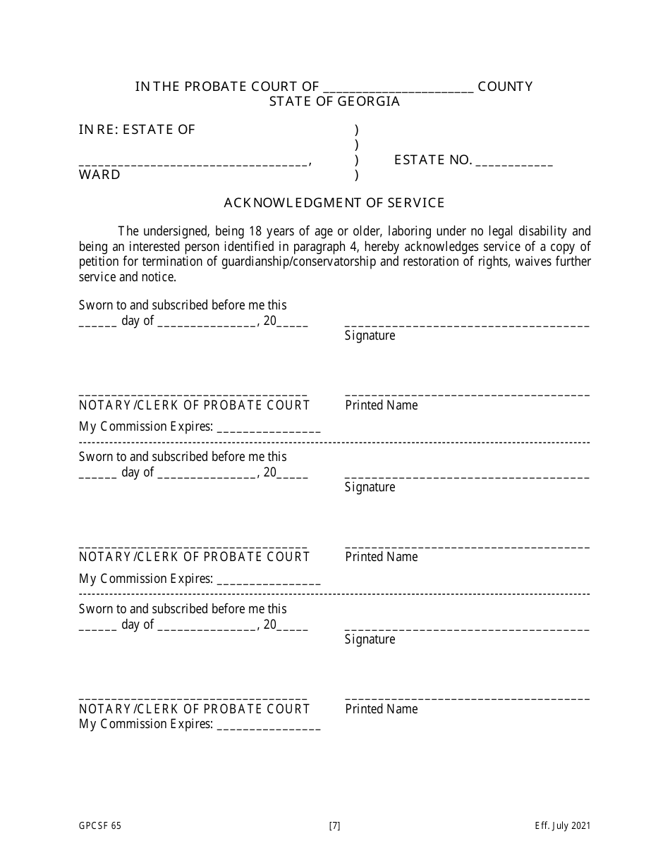 Form GPCSF65 Petition for Termination of Guardianship / Conservatorship and Restoration of Rights - Georgia (United States), Page 8