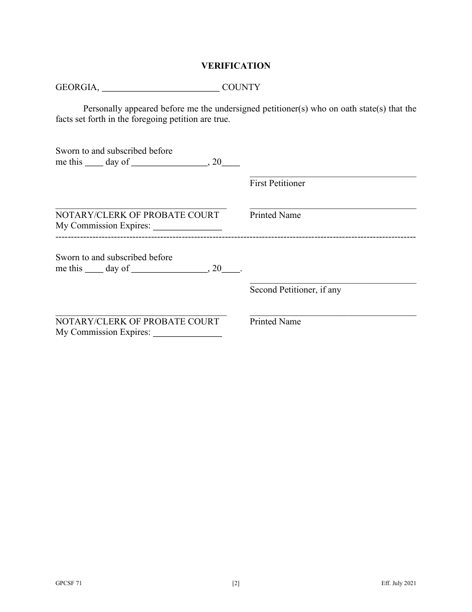 Form GPCSF71 Petition for Leave to Sell Perishable Property by Personal Representative - Georgia (United States), Page 3