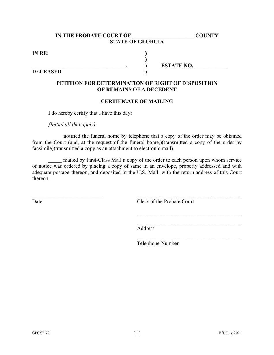 Form GPCSF72 Petition for Determination of Right of Disposition of Remains of a Decedent - Georgia (United States), Page 12