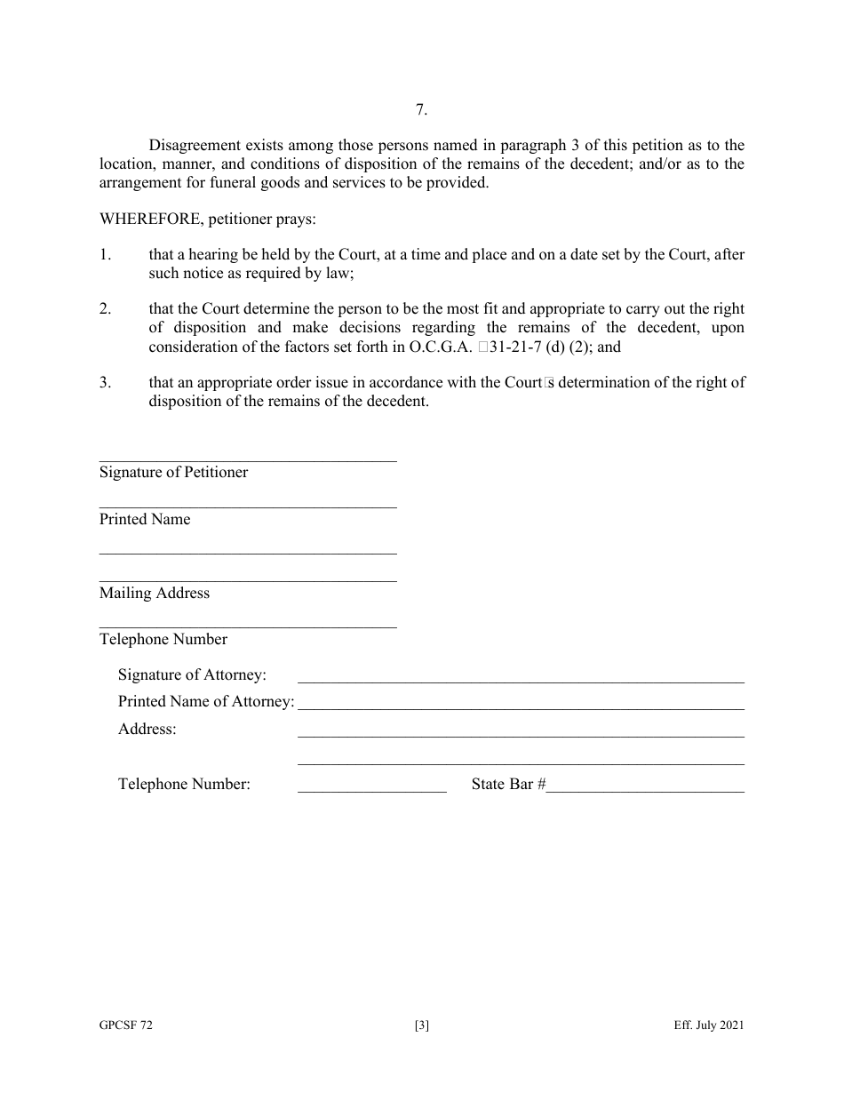 Form GPCSF72 Petition for Determination of Right of Disposition of Remains of a Decedent - Georgia (United States), Page 4