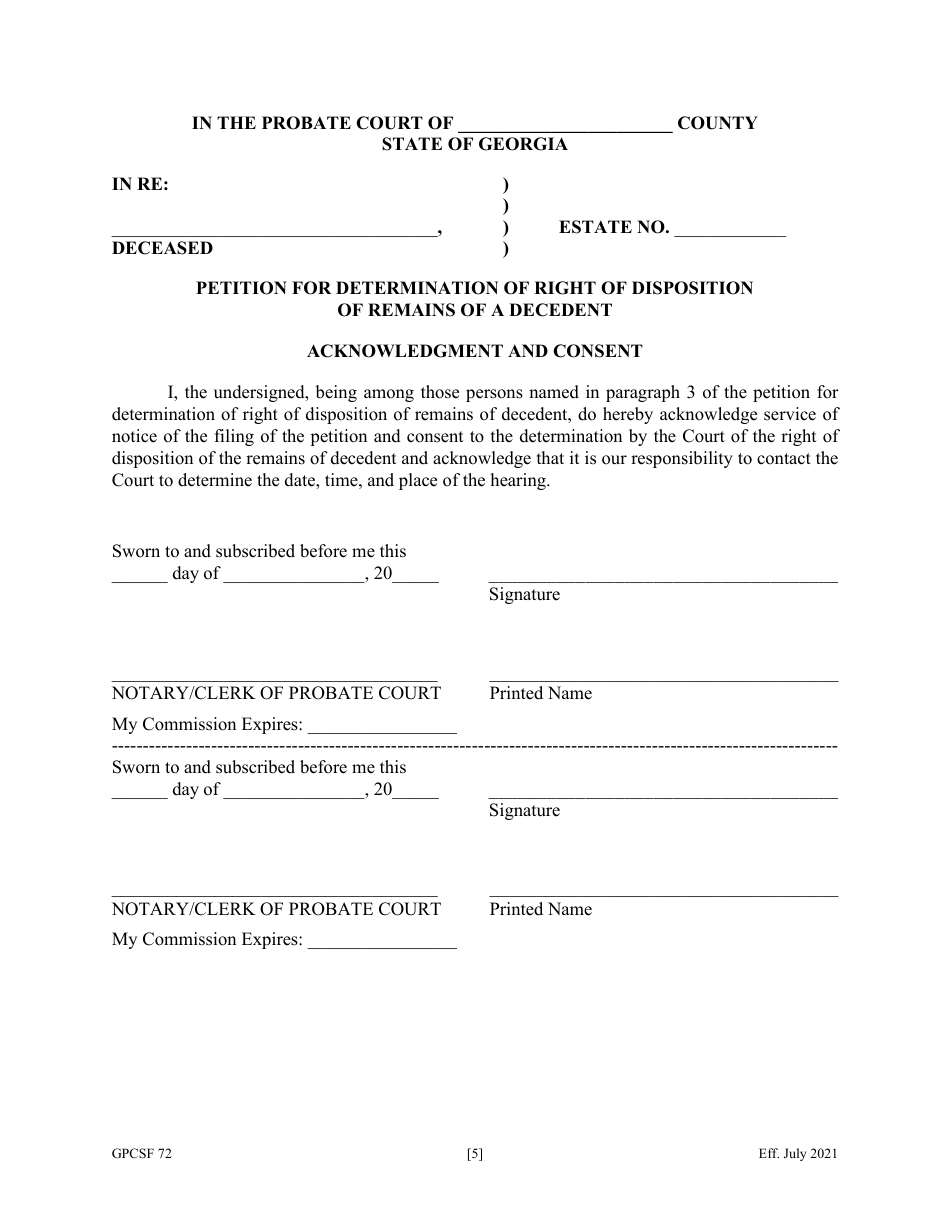 Form GPCSF72 Petition for Determination of Right of Disposition of Remains of a Decedent - Georgia (United States), Page 6