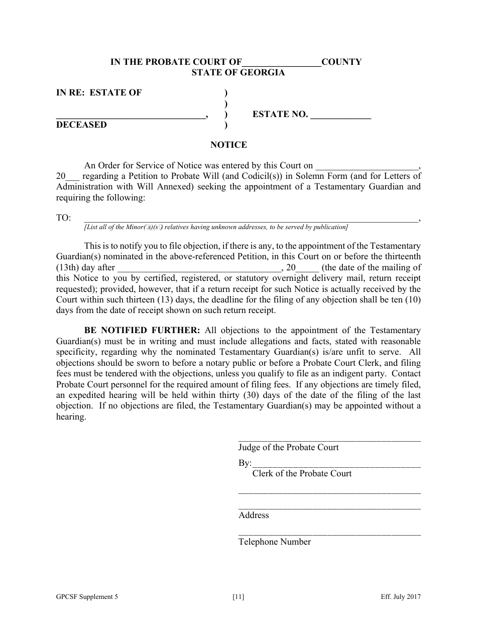 Georgia (United States) Supplement to Petition Seeking Appointment as ...