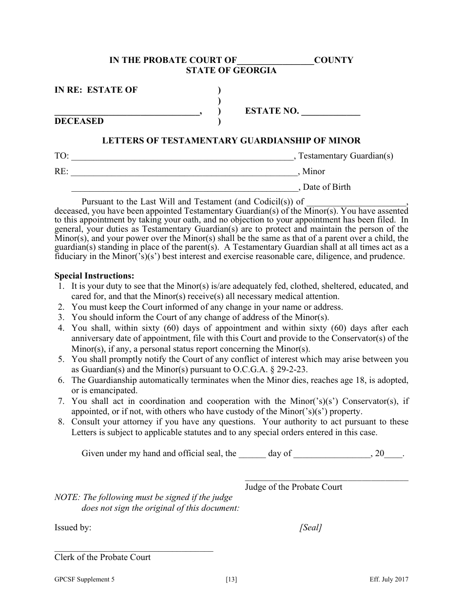 Supplement 5 Supplement to Petition Seeking Appointment as Testamentary Guardian - Georgia (United States), Page 14
