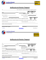 Document preview: Formulario MV-502 Verificacion De Permiso Temporal - Harris County, Texas (Spanish)