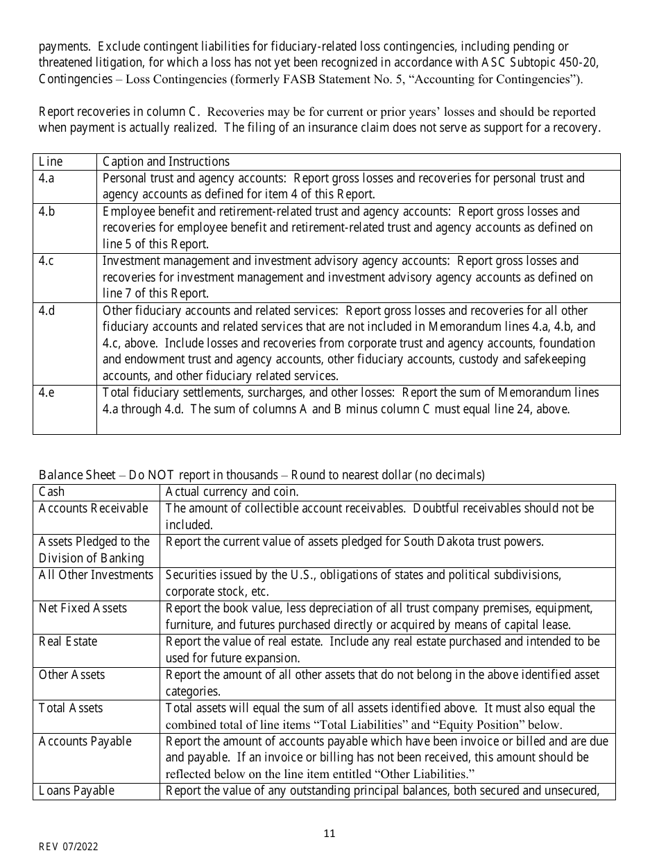 Instructions for Fiduciary and Related Services Report - South Dakota, Page 11