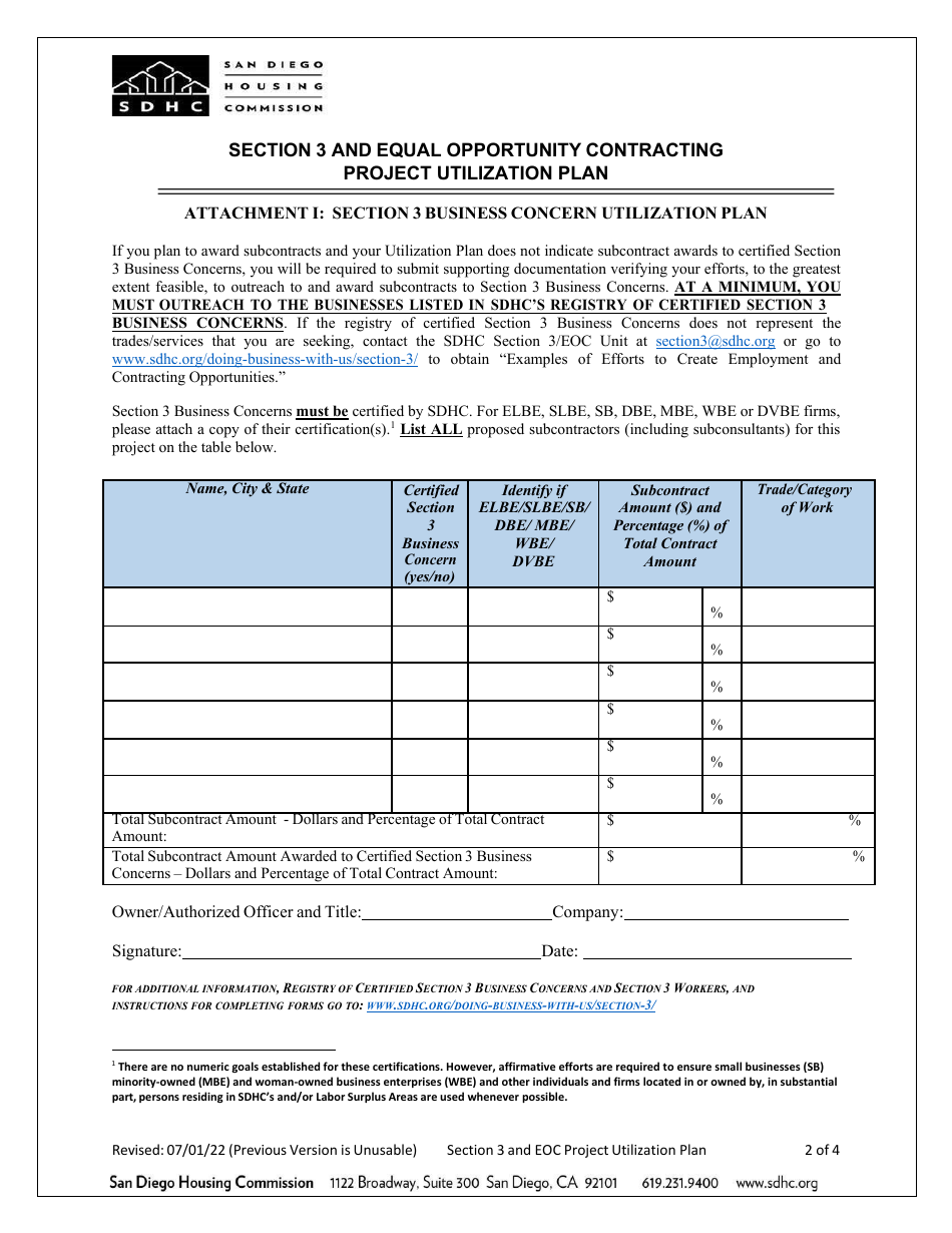 Section 3 and Equal Opportunity Contracting Project Utilization Plan - City of San Diego, California, Page 2