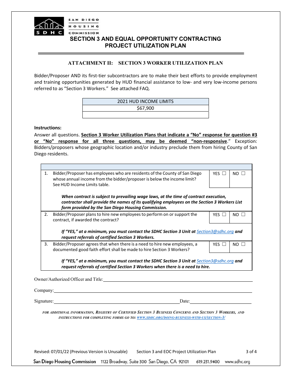Section 3 and Equal Opportunity Contracting Project Utilization Plan - City of San Diego, California, Page 3