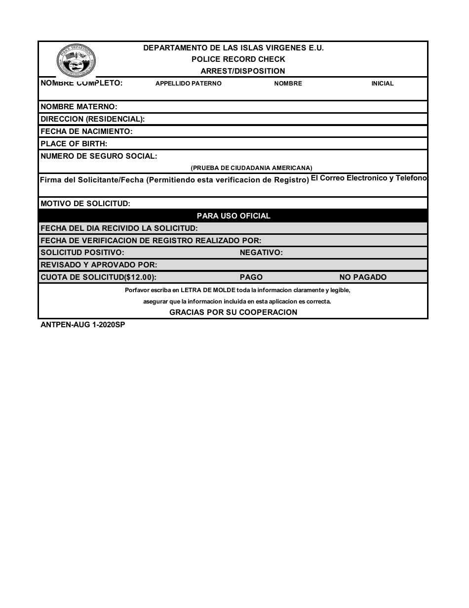 Police Record Check - Virgin Islands (Spanish), Page 1