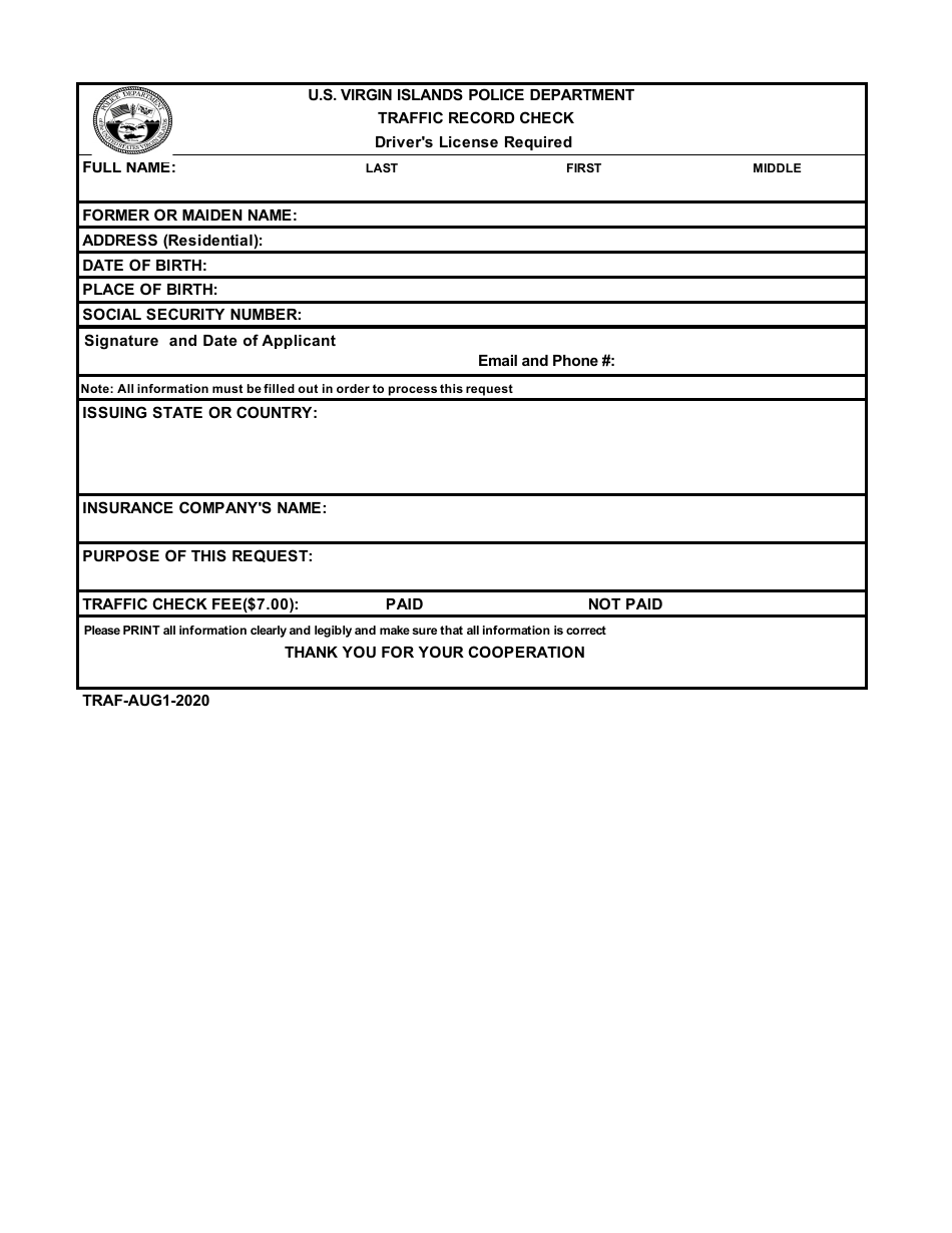 Virgin Islands Traffic Record Check Fill Out, Sign Online and