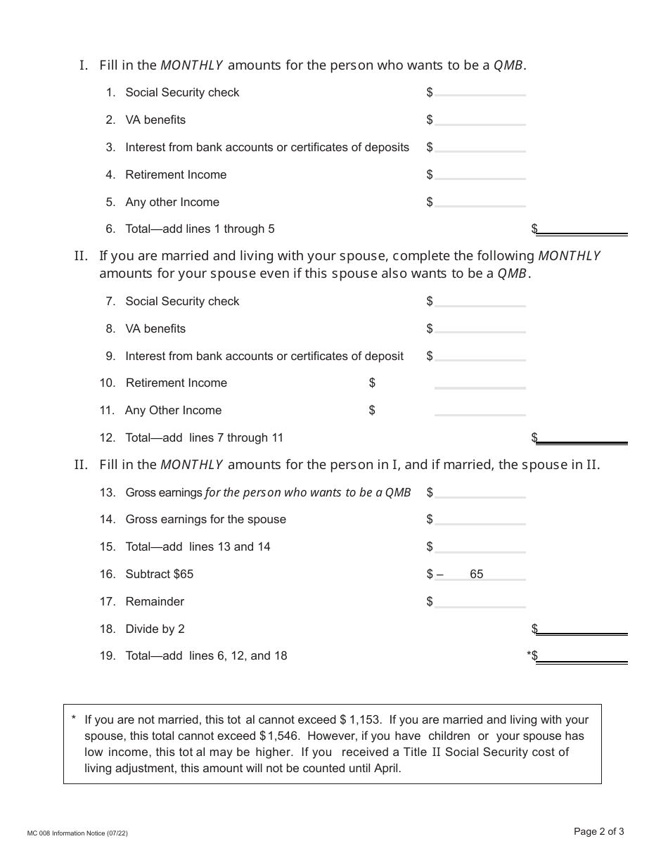 Form MC008 Information Notice - Qualified Medicare Beneficiary Program - California, Page 2