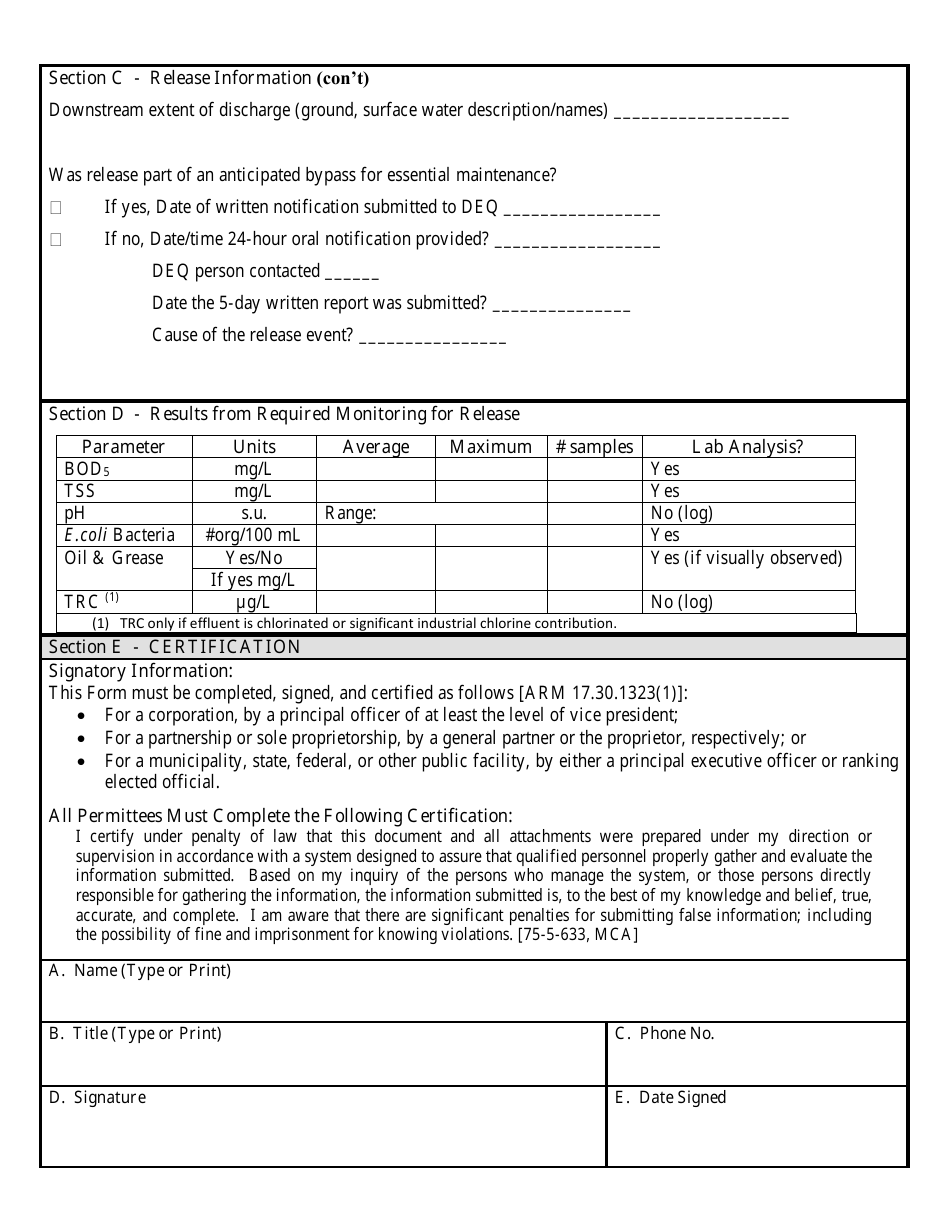 Form RELEASE Domestic Sewage Treatment Lagoon Non-discharging Facility Release Form - Montana, Page 2