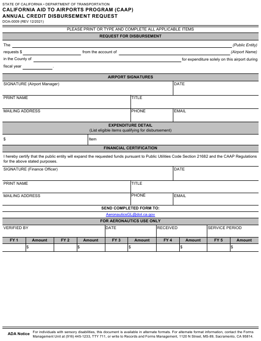 Form DOA0009 Download Fillable PDF or Fill Online California Aid to