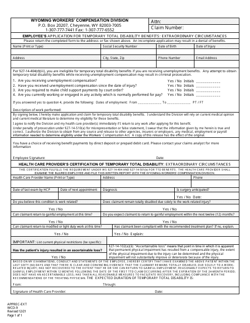 Form WCD-9 Employee's Application for Temporary Total Disability Benefits: Extraordinary Circumstances - Wyoming