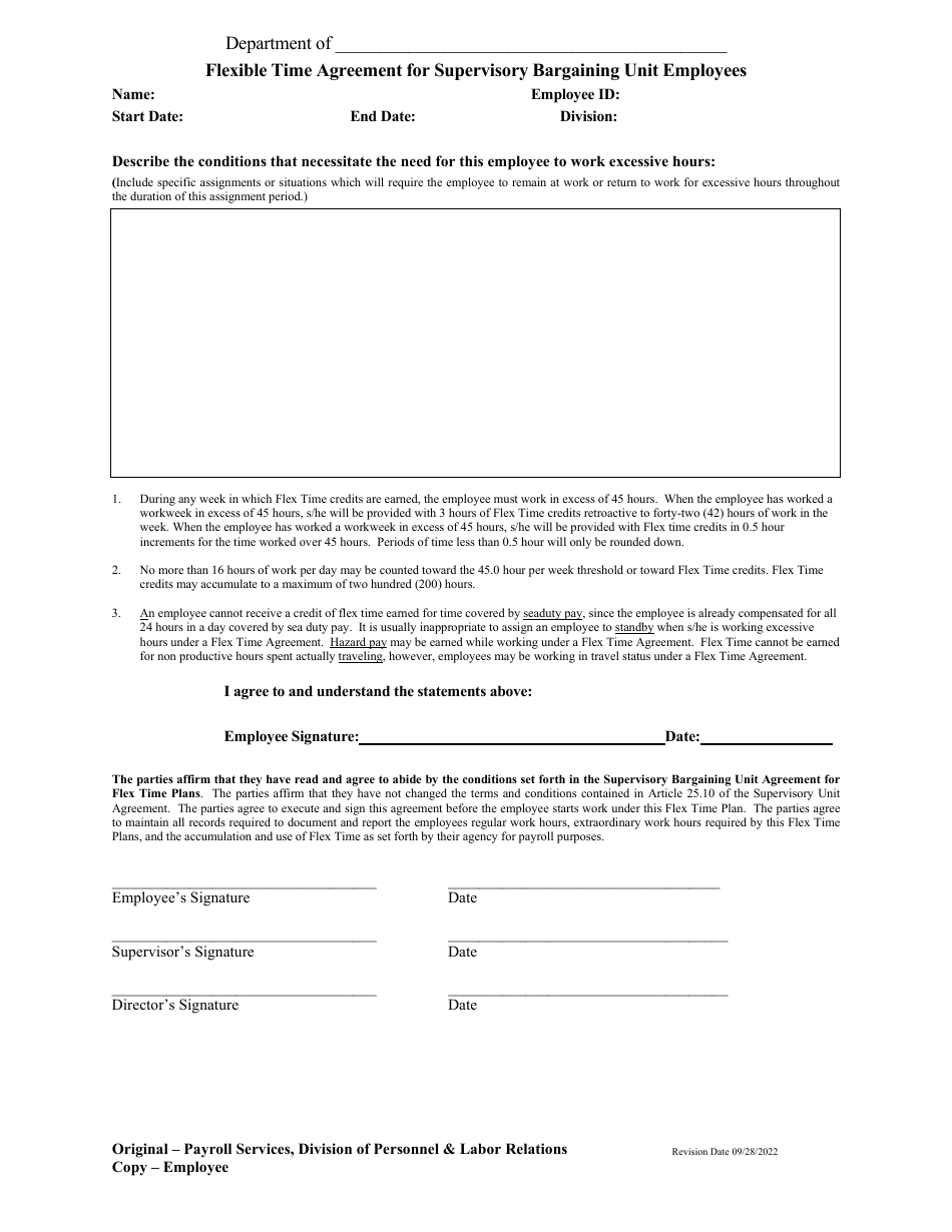 Flexible Time Agreement for Supervisory Bargaining Unit Employees - Alaska, Page 1