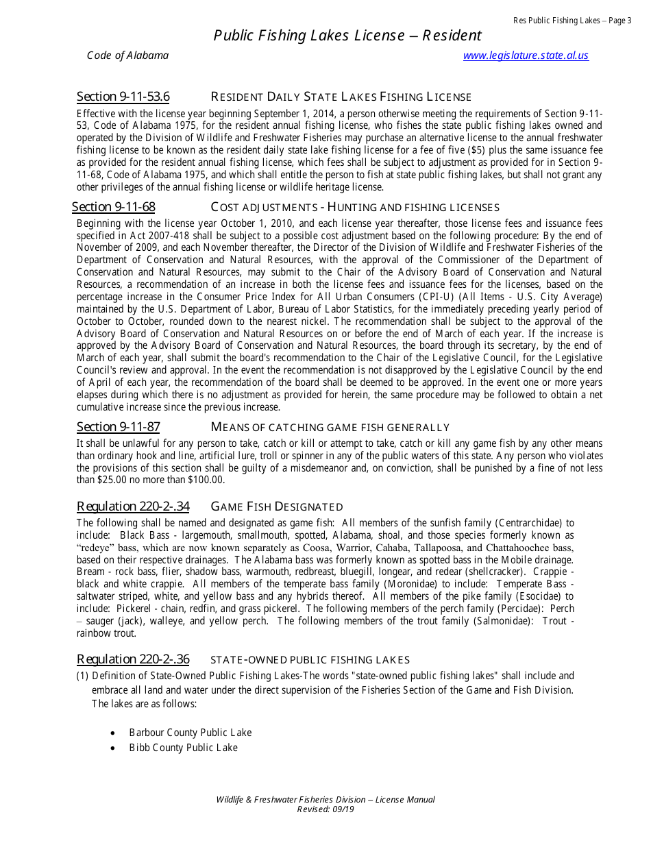 Public Fishing Lakes Daily License - Resident - Alabama, Page 4