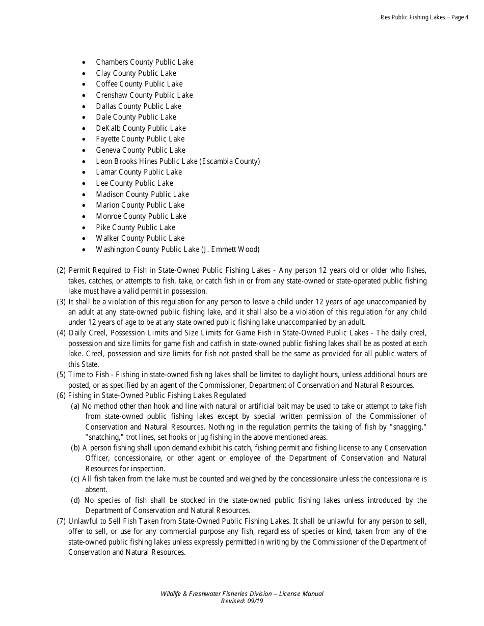 Public Fishing Lakes Daily License - Resident - Alabama, Page 5