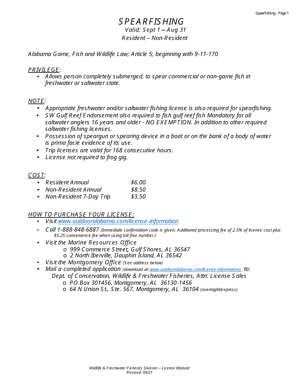 Spearfishing License - Resident - Alabama, Page 1