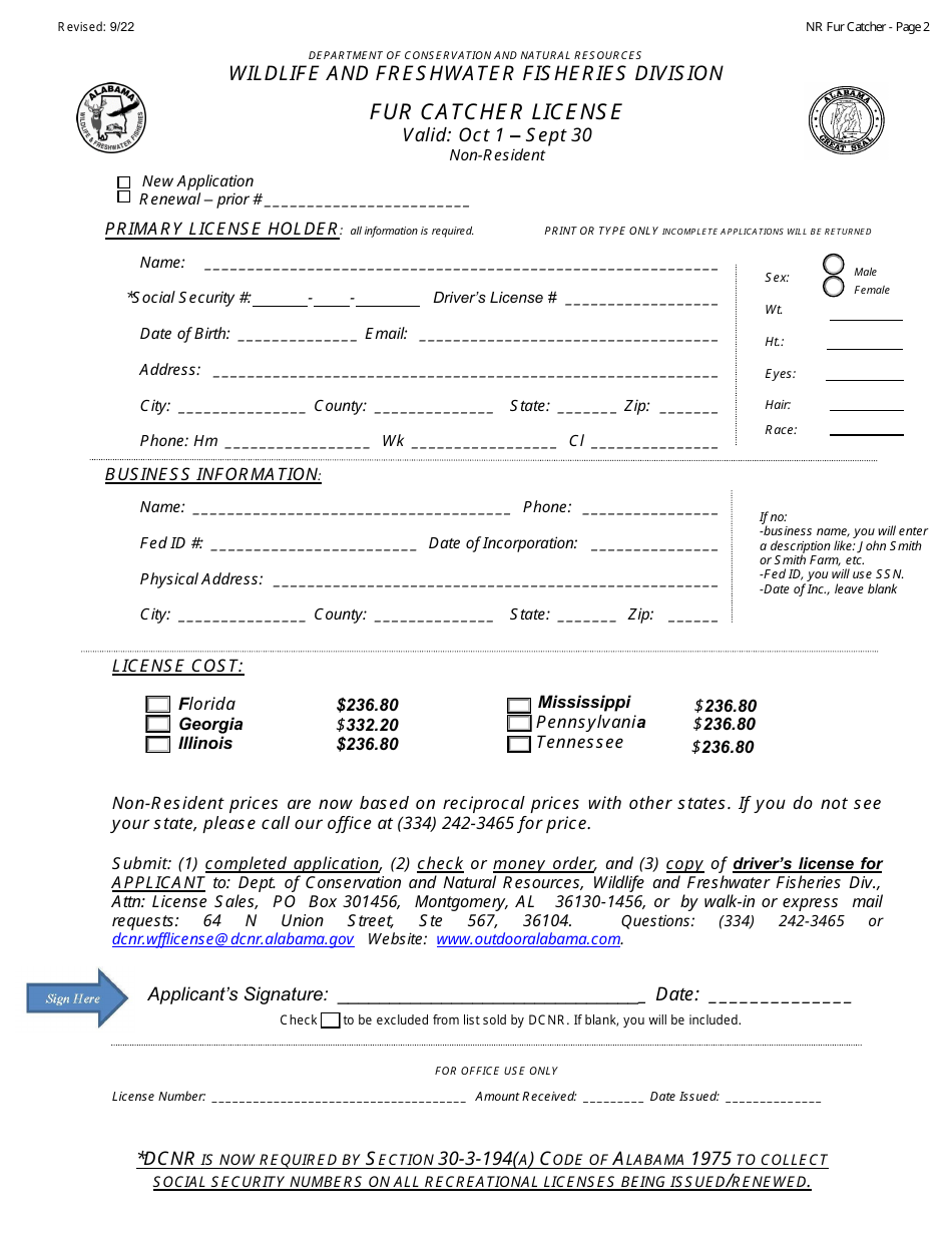 Fur Catcher License - Non-resident - Alabama, Page 2