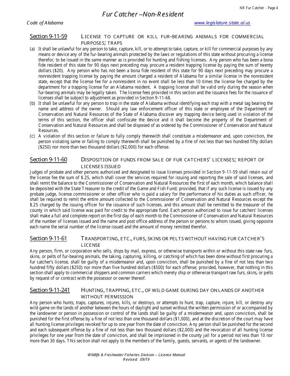 Fur Catcher License - Non-resident - Alabama, Page 4