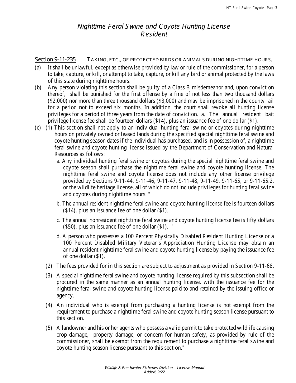 Nighttime Feral Swine / Coyote Hunting License - Resident / Non-resident - Alabama, Page 4