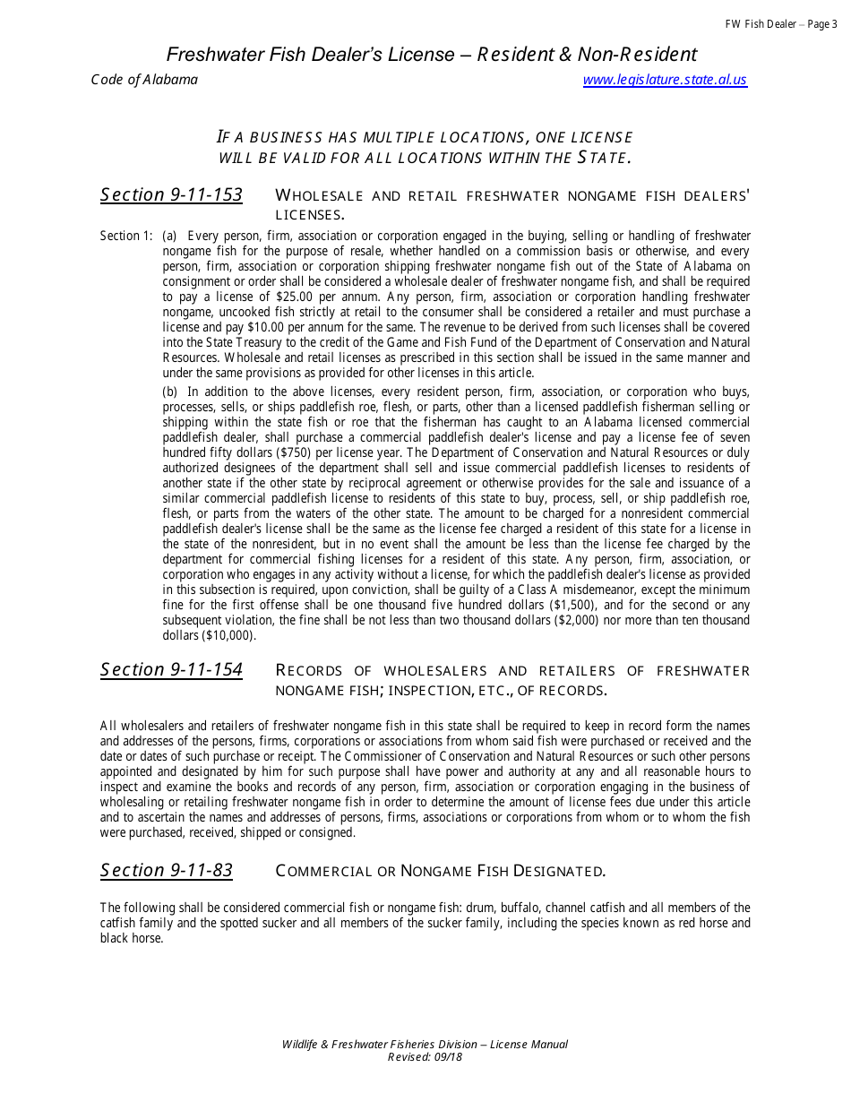 Freshwater Fish Dealer License - Resident - Non-resident - Alabama, Page 3