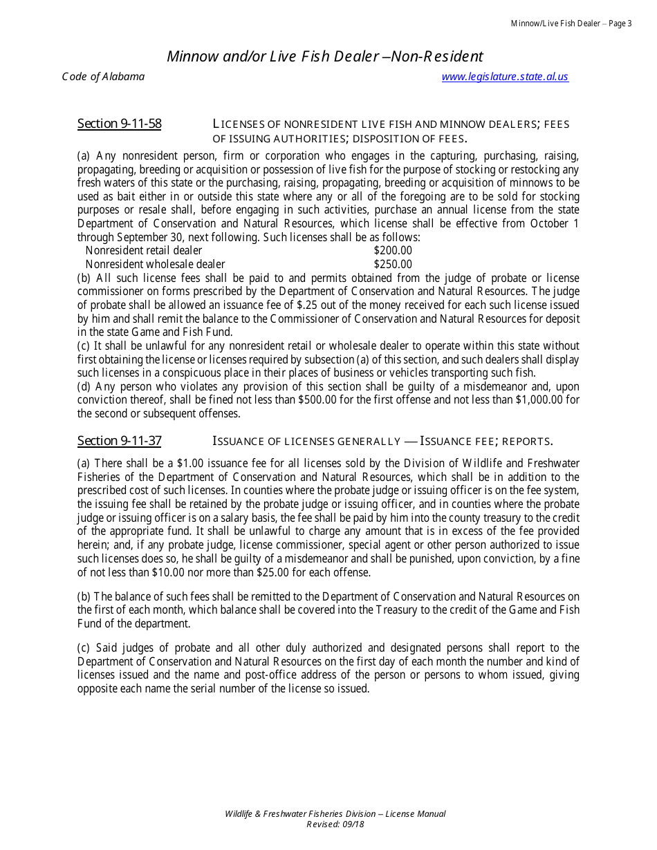 Minnow and / or Live Fish License - Non-resident - Alabama, Page 3