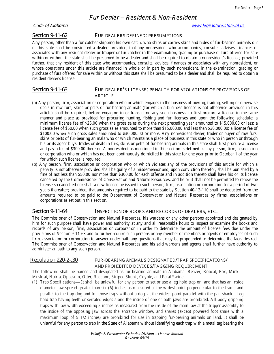 Fur Dealer License - Resident - Non-resident - Alabama, Page 3