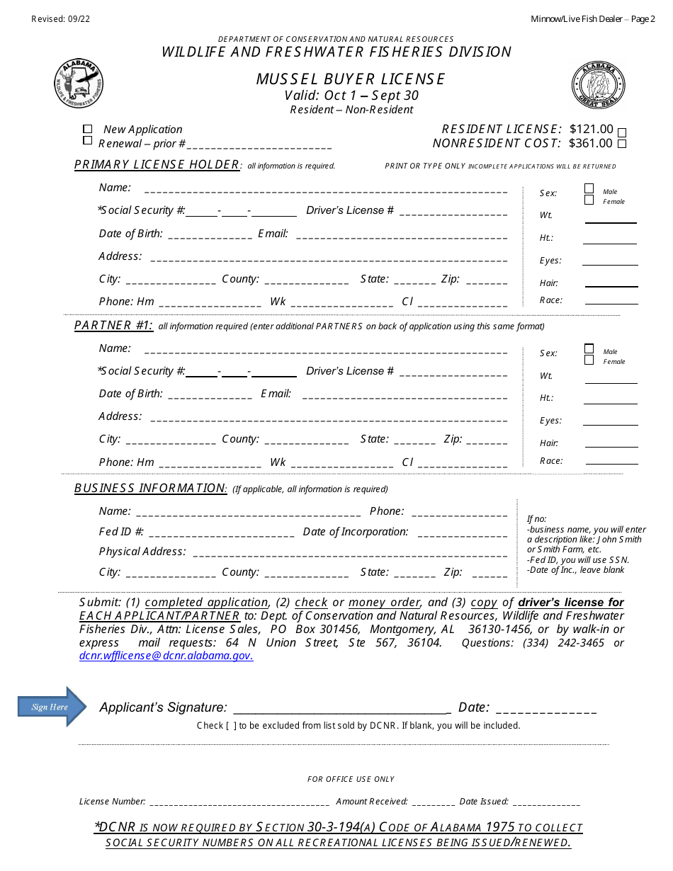 Mussel Buyer License - Resident - Non-resident - Alabama, Page 2