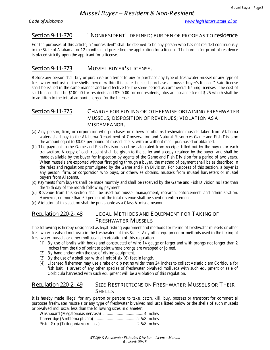 Mussel Buyer License - Resident - Non-resident - Alabama, Page 3