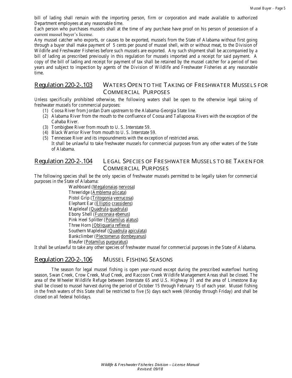 Mussel Buyer License - Resident - Non-resident - Alabama, Page 5