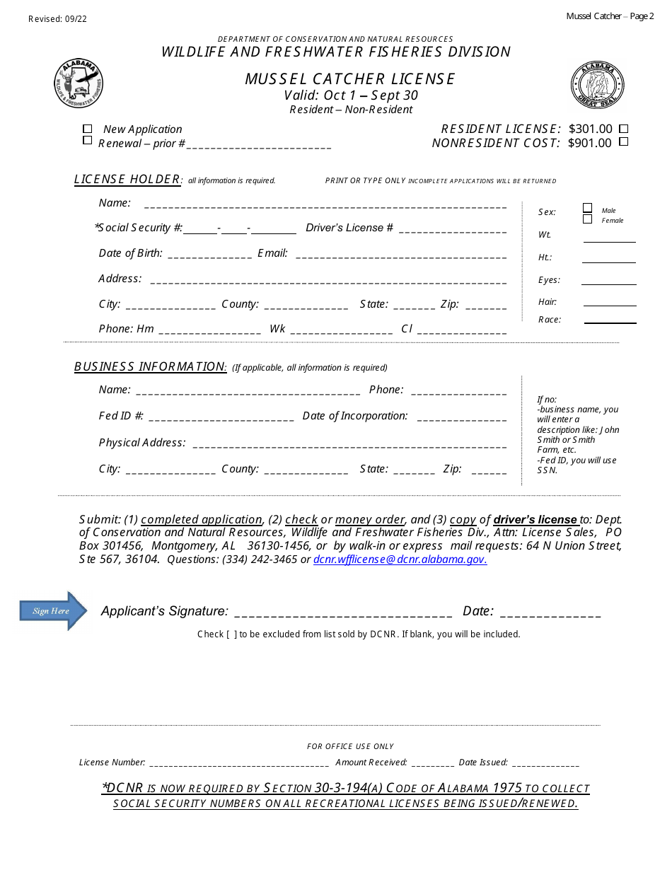 Mussel Catcher License - Resident - Non-resident - Alabama, Page 2