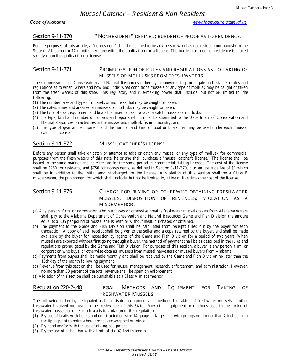 Mussel Catcher License - Resident - Non-resident - Alabama, Page 3