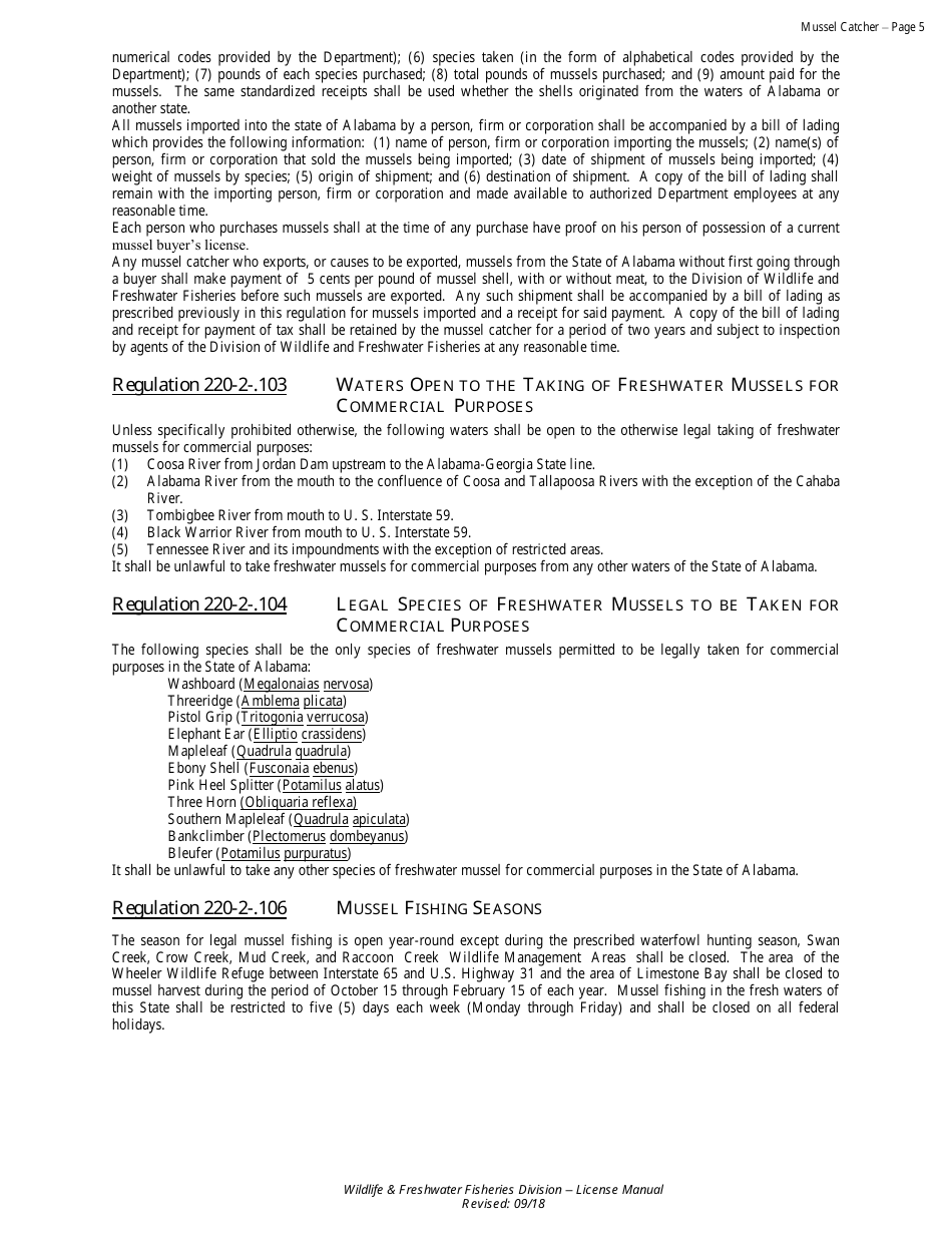 Mussel Catcher License - Resident - Non-resident - Alabama, Page 5