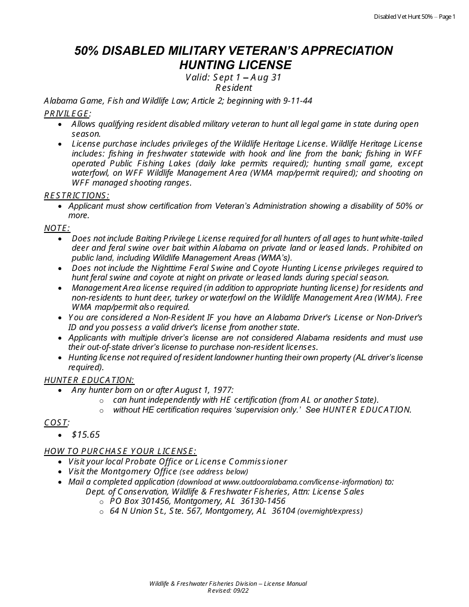 2023 Alabama 50 Disabled Military Veteran's Appreciation Hunting