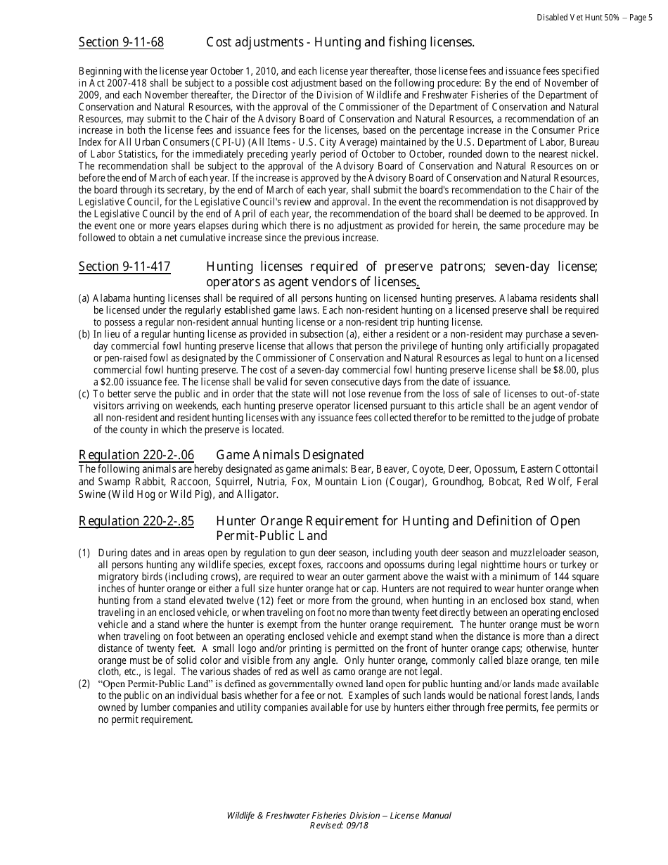 50% Disabled Military Veterans Appreciation Hunting License - Resident - Alabama, Page 6