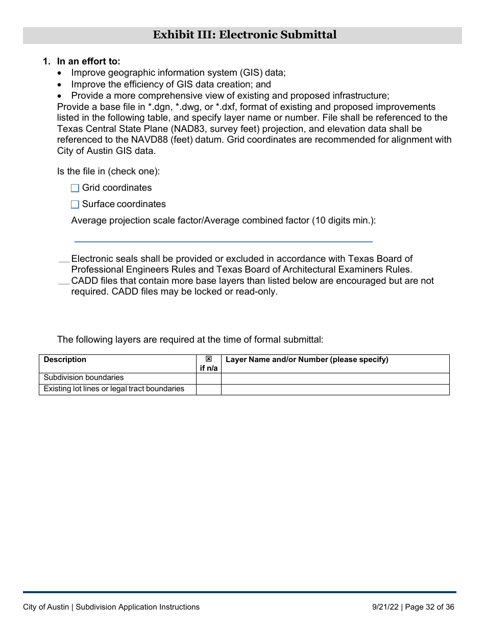 Subdivision Application Instructions - City of Austin, Texas, Page 32