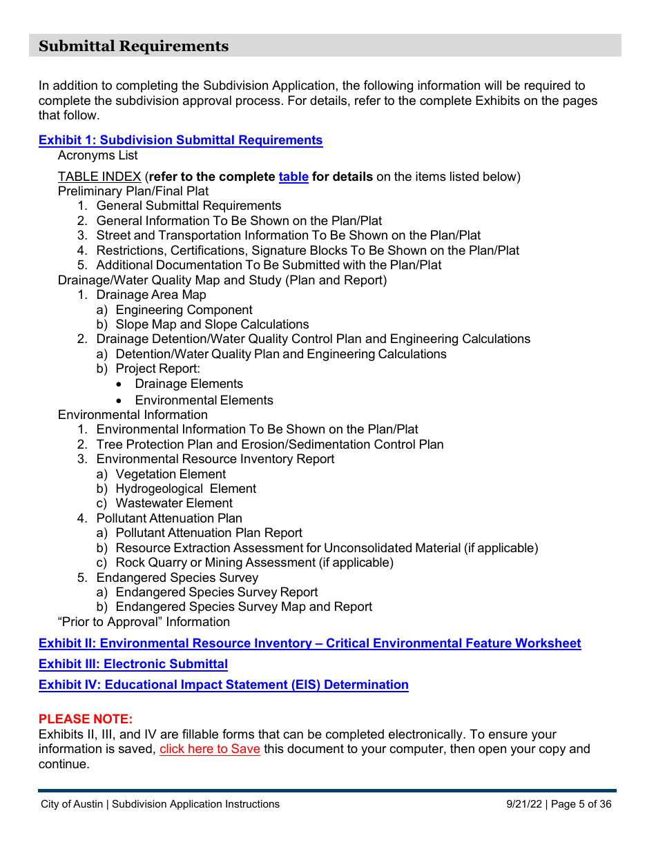 Subdivision Application Instructions - City of Austin, Texas, Page 5