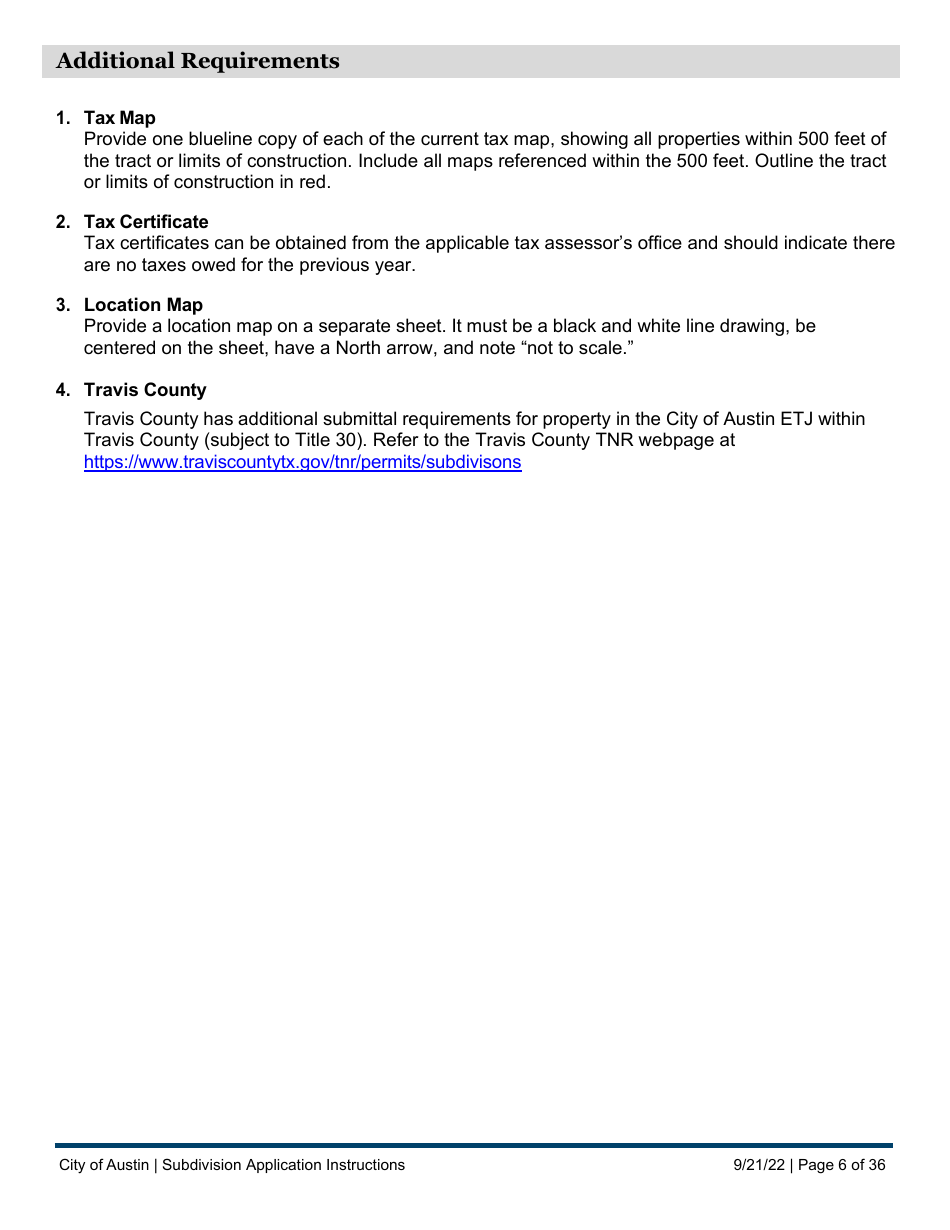 Subdivision Application Instructions - City of Austin, Texas, Page 6